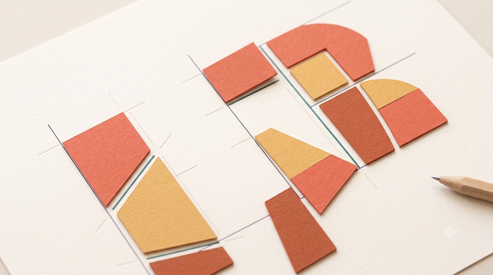 Kodindo's design process: warm paper shapes and clean layout lines