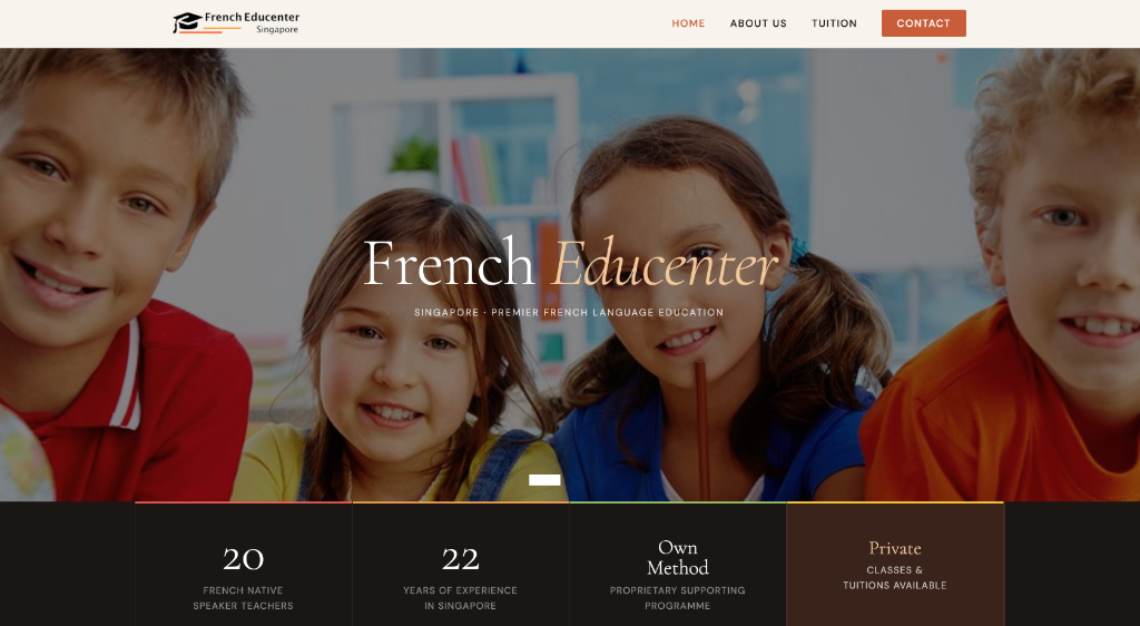 The French Educenter tuition-centre website, designed and built by Kodindo