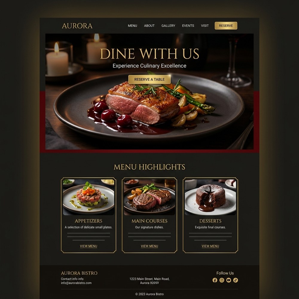 Example website design for a restaurant and bistro