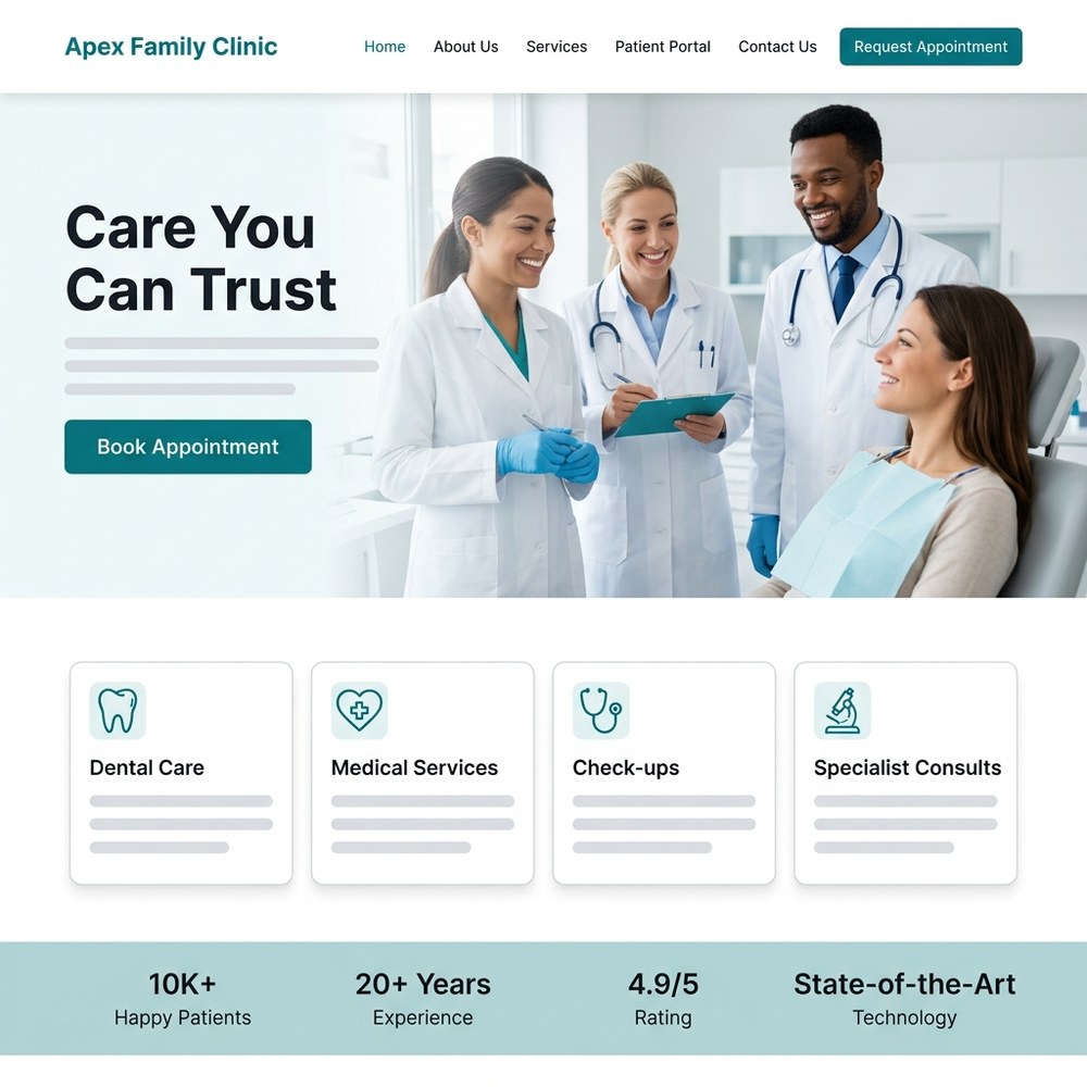 Example website design for a medical and dental clinic