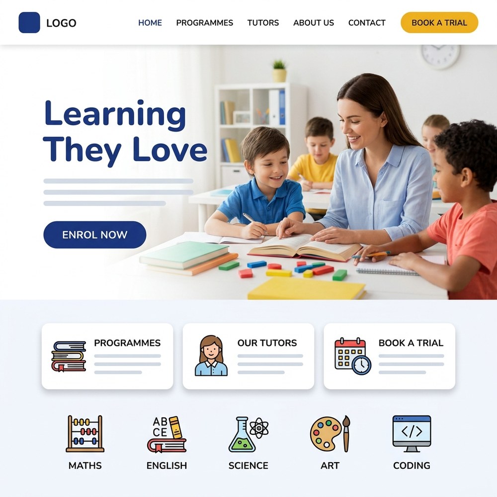Example website design for a tuition and enrichment centre